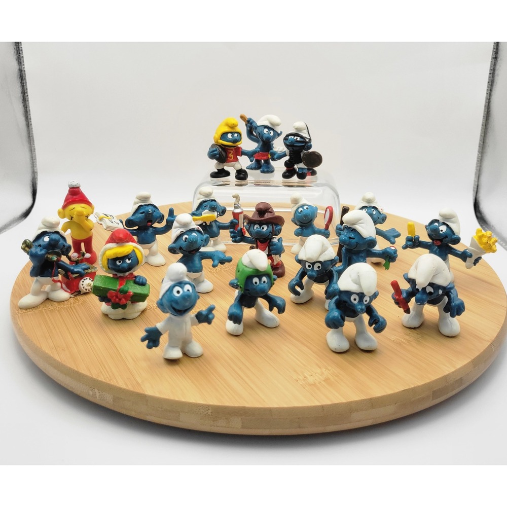 Vintage Schleich Peyo PVC Smurf Figures Lot of 19 Christmas Cowboy Sports 80s